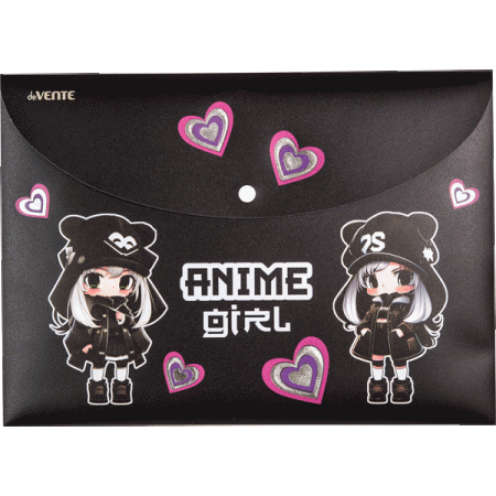 Папка-конверт на кнопке "deVENTE. Anime Girl" A4 (335x235 мм) 300 мкм, тиснение серебристой фольгой, - купить в интернет-магазине «Буратино»